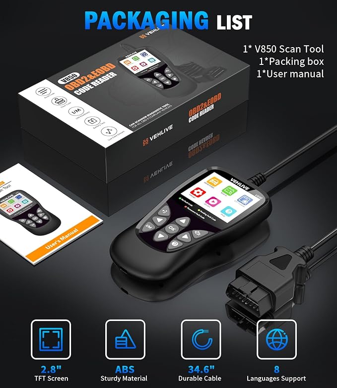 OBD2 Scanner Diagnostic Tool, VEHLIVE V860 Car Code Reader for Check Engine Light with Reset, I/M Readiness, Battery Tester,