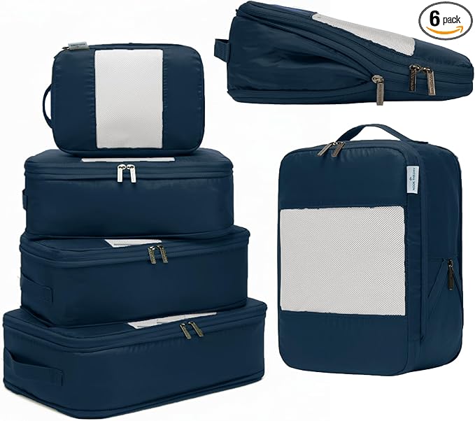 6-Pack Large Compression Packing Cubes for Travel - Lightweight Compression Packing Cube Set, Water-Resistant Luggage Organiz