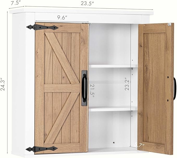 Spirich Bathroom Wall Cabinet Over Toilet, Farmhouse Wall Mounted Medicine Cabinet Organizer with Wood Grain Barn Doors and A
