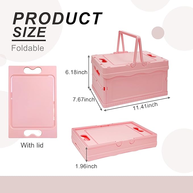 Tixill Small Collapsible Storage Crates, Foldable Plastic Baskets with Lids and Handles for Organizing, Mini Stackable Bins f