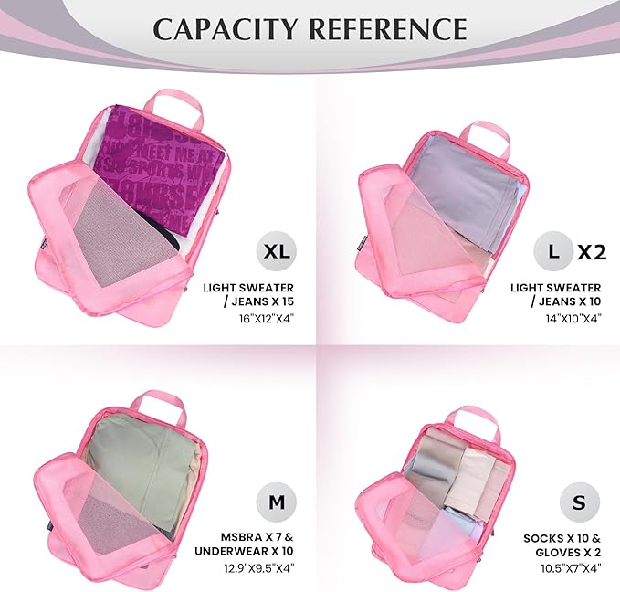 Ultralight Compression Packing Cubes for Suitcases Carry on，Compressible Mesh Packing Cubes for Travel Women Travel Essential