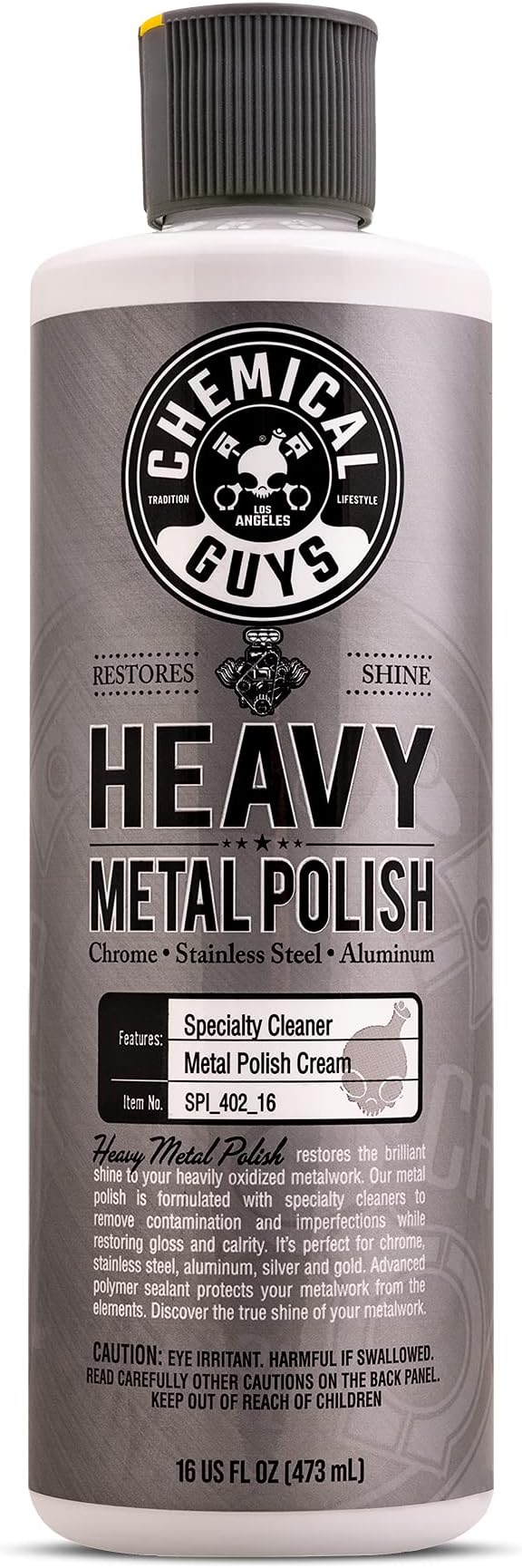 Chemical Guys Heavy Metal Polish Restorer and Protectant - Cleans, Restores & Protects, Aluminum, Stainless Steel, Chrome Polish & More, Safe for Cars, Trucks, Motorcycles, RVs, and Boats - 16 oz