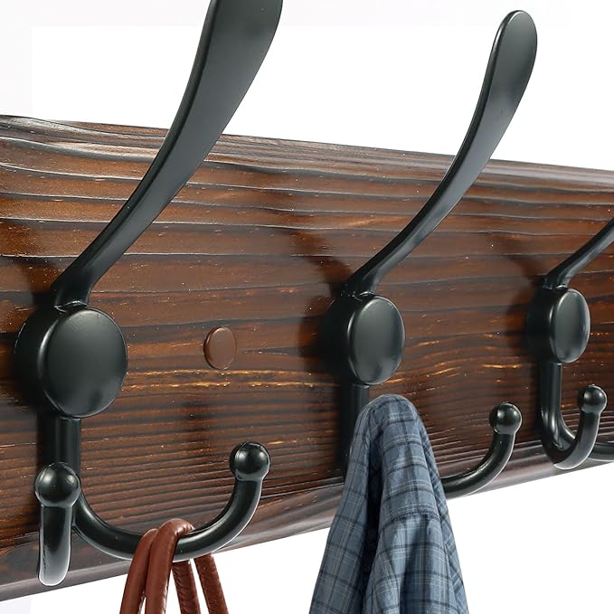 2 Pack Coat Rack Wall Mount 16.8'' Rustic Hat Rack with 5 Triple Hooks Coat Hooks Wall Mount Farmhouse Wall Hooks for Hanging