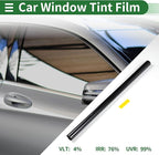 Motoforti Universal Car Window Tint Film Privacy Film 19.69 ft x 19.69 Inch Carbon 2 PLY PET Black 1 Pc VLT 4% IRR 76% UVR 99%