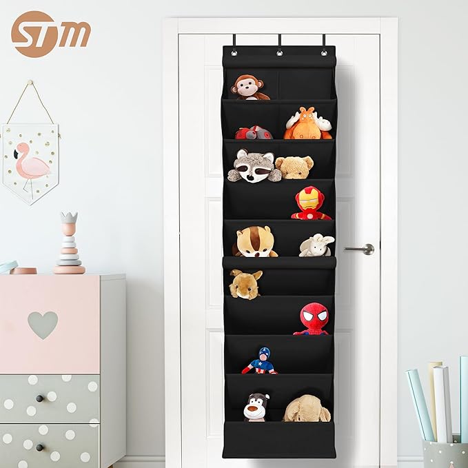 STORAGE MANIAC Over the Door Shoe Organizer with Curtain Dustproof Heavy-Duty Large Deep Pocket Hanging Shoe Organizer for Cl