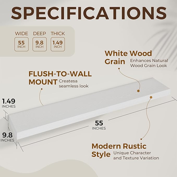 Dreamland 55 Inches Floating Shelves for Wall, 9.8" Deep Long Floating Shelves Set of 2, Large Display & Storage Shelf, Wall 