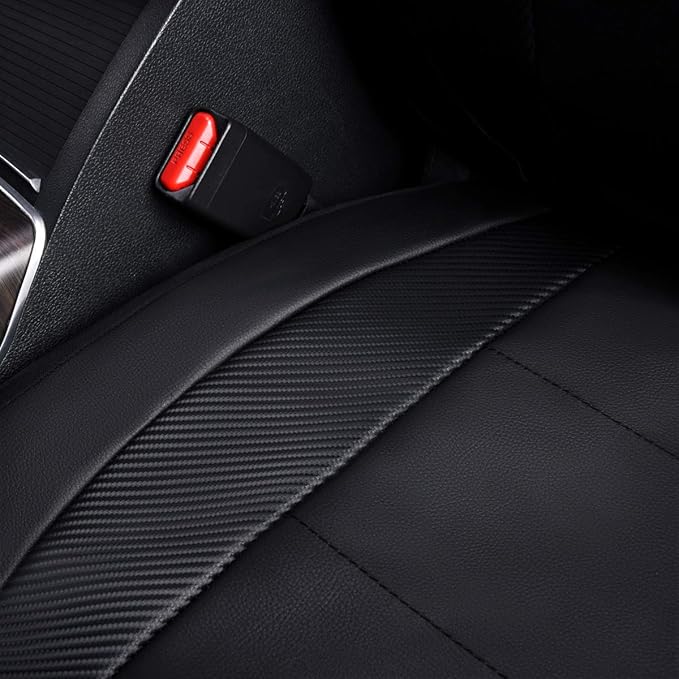 Flying Banner car seat Covers Protects Water Proof Faux Leather Carbon Fiber Front and Rear Bench (Black Black, Full Set - 9P