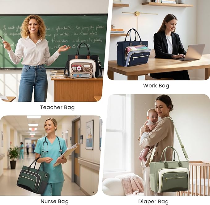 LOVEVOOK Teacher Tote Bag for Women,Laptop bag with Large Cup Holder,Work bag with Accordion File Organizer Pocket,Multi-Pock