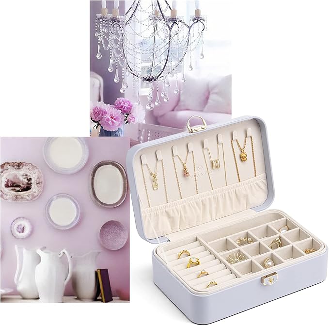 Vlando Jewelry Box Organizer for Girl,Faux Leather Lockable Jewelry Holder Organzier Case Boxes with 2 Layers,Earrings Neckla