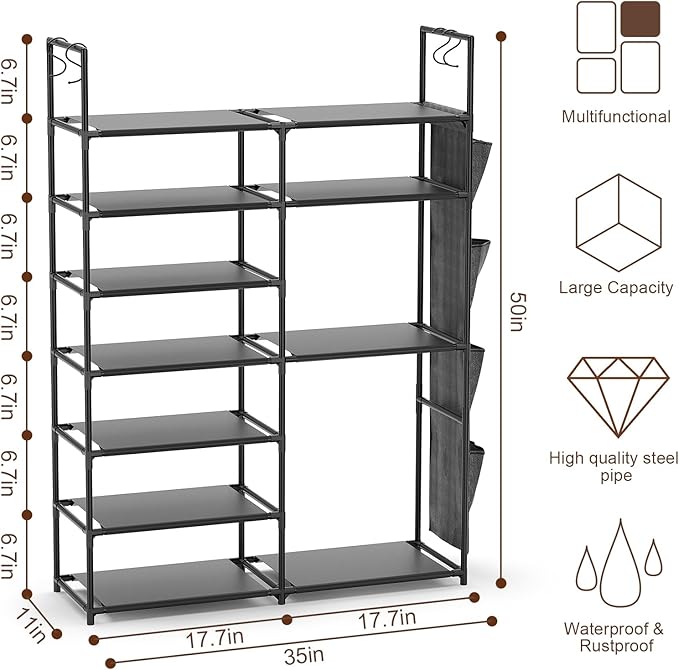 Kottwca 7 Tiers Shoe Rack Metal Shoe Organizer for Entryway Closet, 24-28 Pairs Stackable Shoe and Boots Shelf Storage Cabine