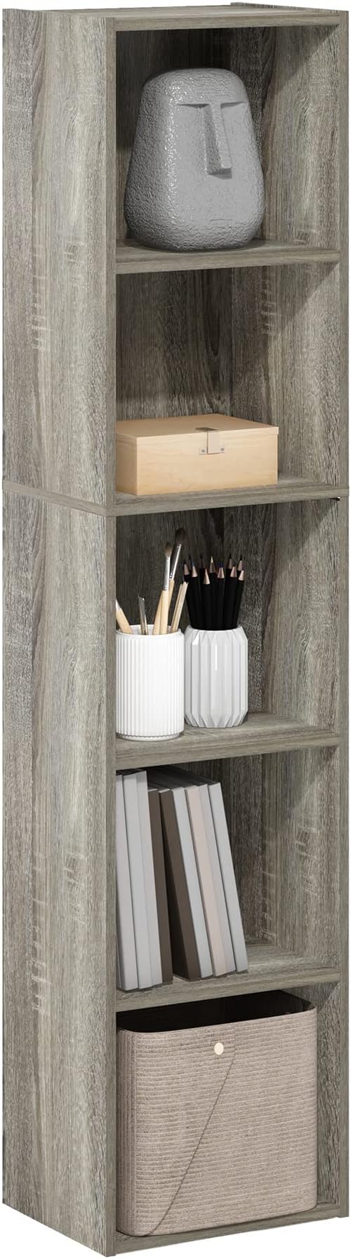Furinno PASIR Book Shelf, 5-Tier Modern Bookshelf, Open Shelves Bookcase 9 x 12 x 52, Easy Assembly, for Living Room, Bedroom