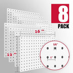 Spampur Peg Board, 8 Pack Metal PegBoard Organizer with Accessories, White Pegboard Panels with 50 Pcs Hooks and Baskets, Wal