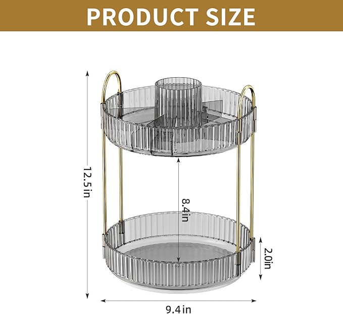 360° Rotating Makeup Organizer, Large-Capacity Skincare Make Up Storage 2 Tier Perfume Organizers Cosmetic Dresser Organizer 