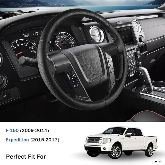 Steering Wheel Cover for Ford F150 2009-2014/ Ford Expedition 2015-2017, Car Steering Wheel Cover Protector Accessories for Ford (Black)
