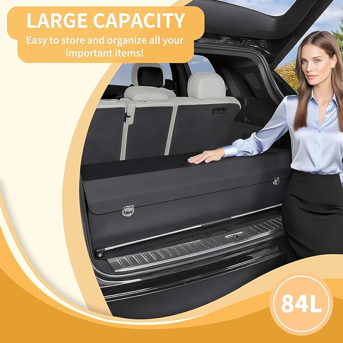 Trunk Organizer for SUV, Collapsible Leather Trunk Organizer for Car with Lid Car Storage for Sedans, Truck, Van, Jeep (Black,