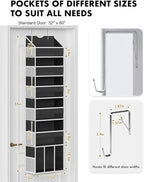 Over The Door Organizer Hanging - 6 Shelf Over Door Organizer with 6 Clear Front & 12 Side Pockets - 50LB Load Behind Storage