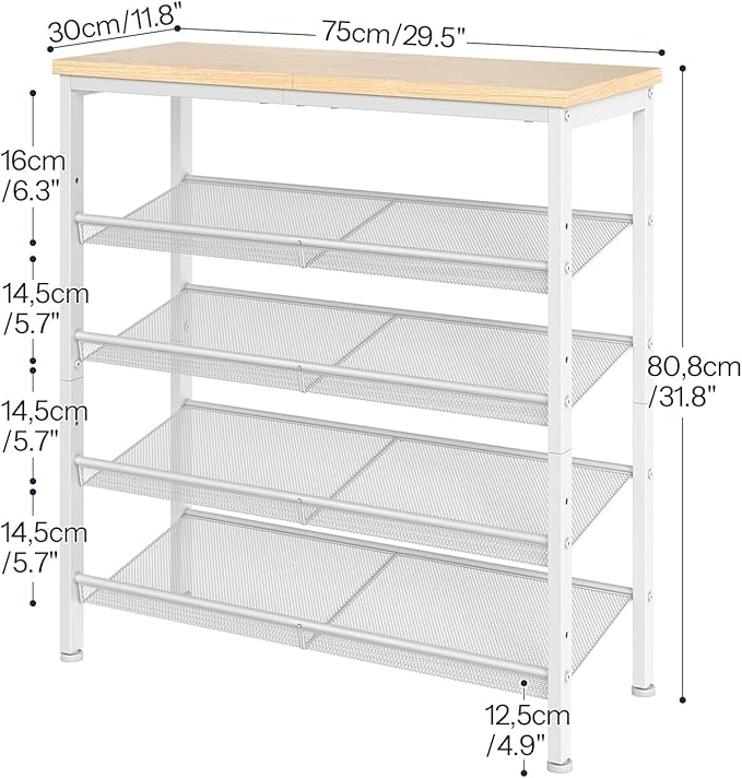 HOOBRO Shoe Rack for Entryway, 5-Tier Shoe Organizer with Adjustable Mesh Shelves, 12-16 Pairs of Shoes, Spacious Floor Mount