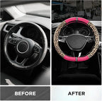 Road Comforts Leopard Steering Wheel Cover for Women, Cute Anti-Slip Microfiber Leather, Fits D Shape Flat Bottom Steering Wh