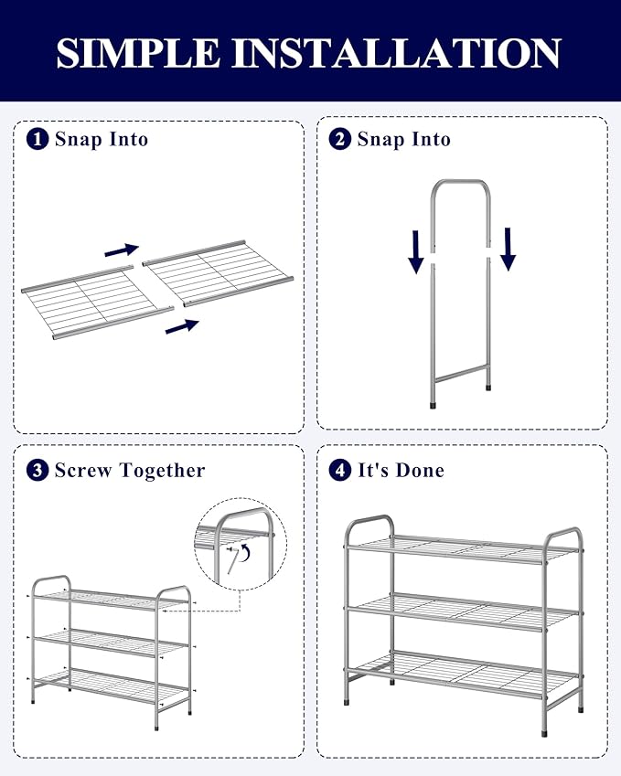 Kitsure Shoe Rack - Stainless Steel Shoe Organizer, Sturdy Shoe Rack for Closet and Front Door Entrance, Free Standing Shoe S