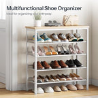 HOOBRO Shoe Rack for Entryway, 5-Tier Shoe Organizer with Adjustable Mesh Shelves, 12-16 Pairs of Shoes, Spacious Floor Mount