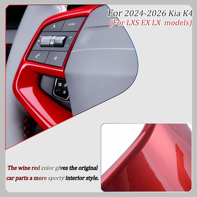 Steering Wheel Button Cover, for Kia K4 2024 2025 2026,Steering Wheel Button Panel Protection Frame Molding Trim - Wine Red(for LXS, EX，LX Model)