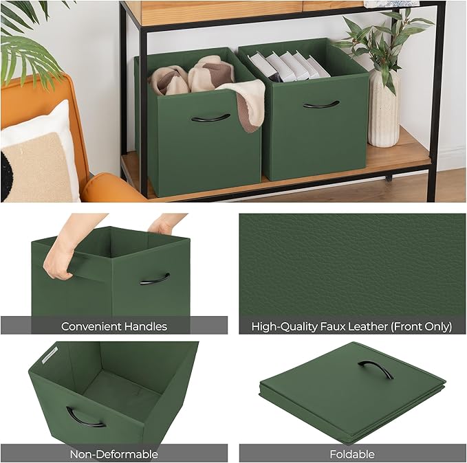 StorageWorks Green Storage Cubes, 13x13 Storage Cube Bins with Handle, Cube Storage Organizer Bins for Shelves and Closet, Co