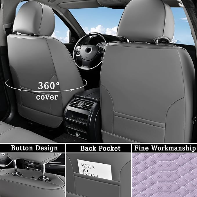 Coverado Car Seat Covers, Front Seat Cover, Waterproof Nappa Leather Seat Covers for Cars, Driver Car Seat Protectors, Gray a