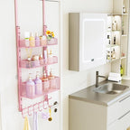 Consumest Over The Door Hooks Organizer - 4 Tier Door Coat Rack with 3 Baskets and 12 Hooks, Stainless Steel Towel Hanger for