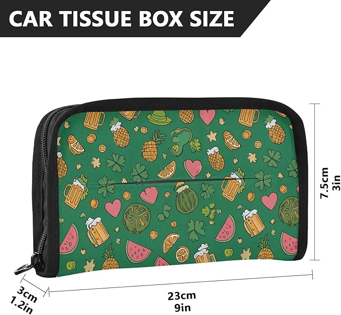 Car Tissue Holder Car Visor Organizer Tissue Box Holder for Car Sun Visor Organizer with Car Vehicle Accessories Essentials Interior for Women Men Green Clover Mug Fruit St.Patrick