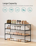 SONGMICS Shoe Rack, 3-Tier Shoe Organizer, Metal Storage Shelf, Upright or Upside Down, for 16-20 Pairs, Stackable, for Entry