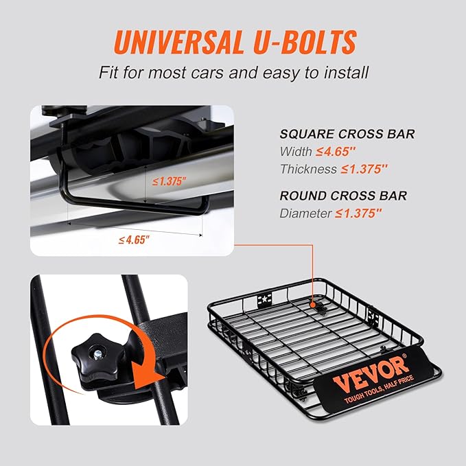 VEVOR Roof Rack Cargo Basket, 46" x 36" x 4.5" Rooftop Cargo Carrier, Heavy-Duty 200 LBS Capacity Universal Roof Rack Basket, Luggage Holder for SUV, Truck, Vehicle