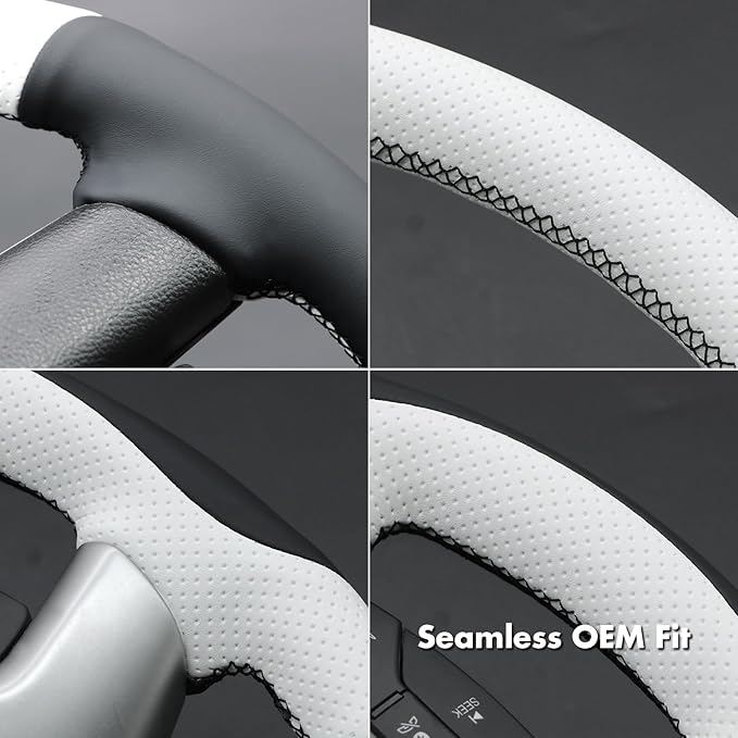 MEWANT Hand Stitch Steering Wheel Wrap Black White Faux Leather Interior Restore Kit for 2007-2013 Chevy Silverado 1500 2007-2014 Silverado 2500 3500 Tahoe Suburban Avalanche 2009-2017 Traverse