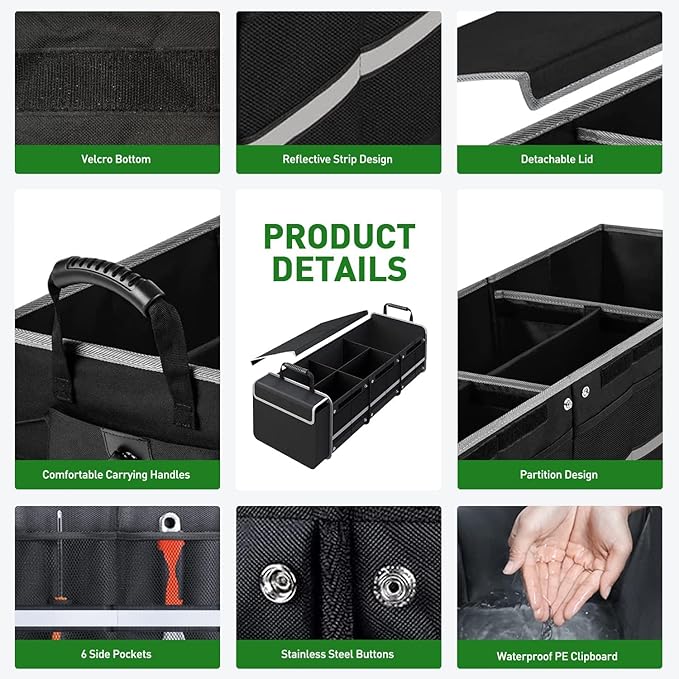 Car Trunk Organizer,115L Heavy Duty Collapsible Trunk Storage, with Insulated Leakproof Cooler Bag Vehicle Cargo Organizer with
