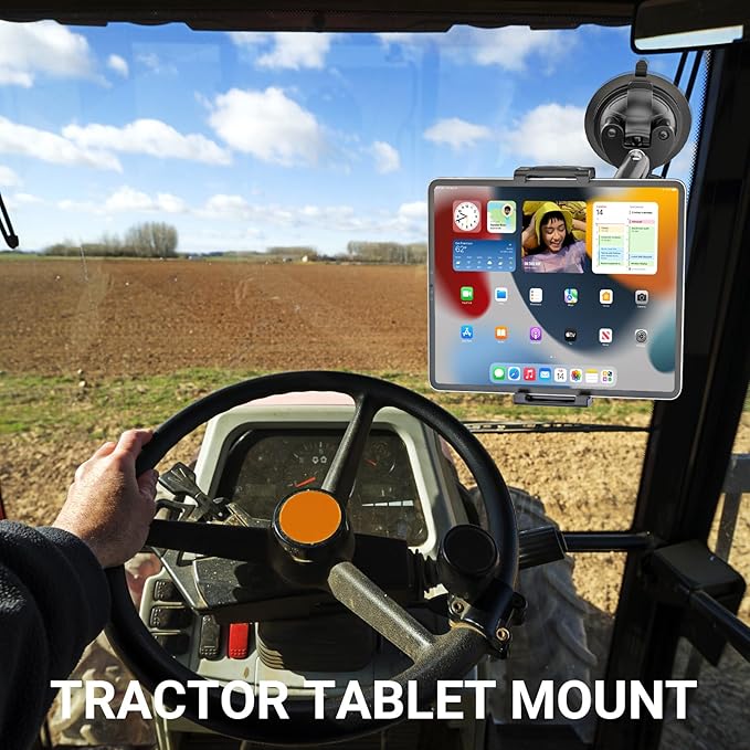 Truck Vacuum Suction Cup Windshield Tablet Mount, Dashboard Heavy Duty 360° Rotation Tablet Holder for Car Tractor, Fit for iPad Pro 12.9 Air Mini, Galaxy Tab and 6.1-15.6" Device with Case
