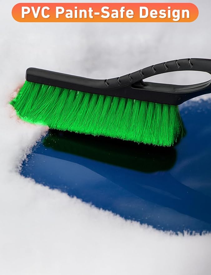 EcoNour 27" Aluminum Snow Brush with Ice Scrapers for Car Windshield and Window | Car Snow Scraper and Brush with Ergonomic Foam Grip Winter Accessories (Orange, Red, Green) (3 Pack)