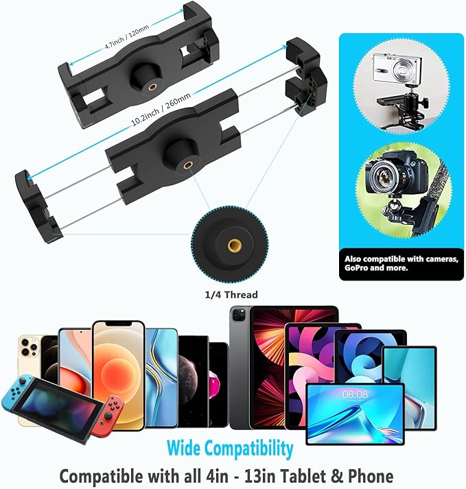 Car Sun Visor Tablet Mount, Truck Visor Tablet Holder Clip [Upgrade Clip Never Fall] Multifunctional Vehicle Phone Clamp with 1/4" Screw, for iPad, Galaxy Tabs, Fire, iPhone, 4-12.9"