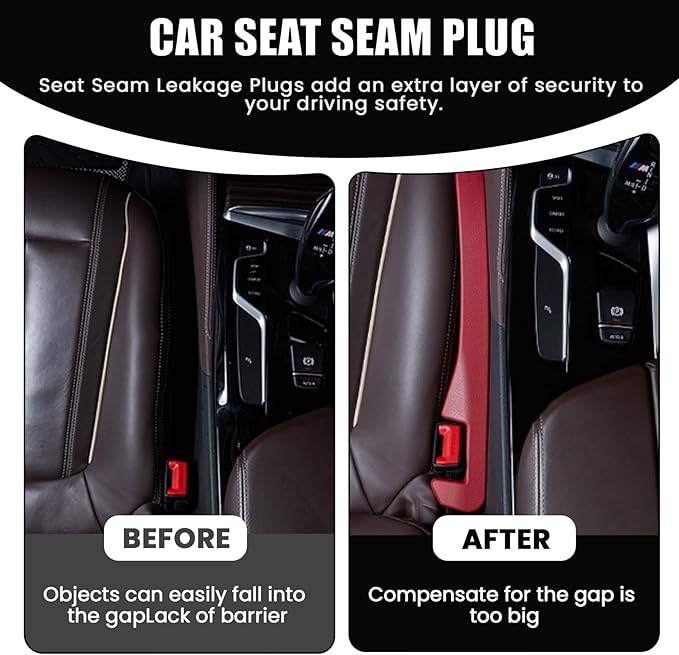 2PCS Car Seat Gap Filler, Soft Foam Leather Seat Side Gap Filler Plug, Fill The Gap Between Seat and Console, Stop Things from Dropping, Universal Interior Car Accessories (Red)