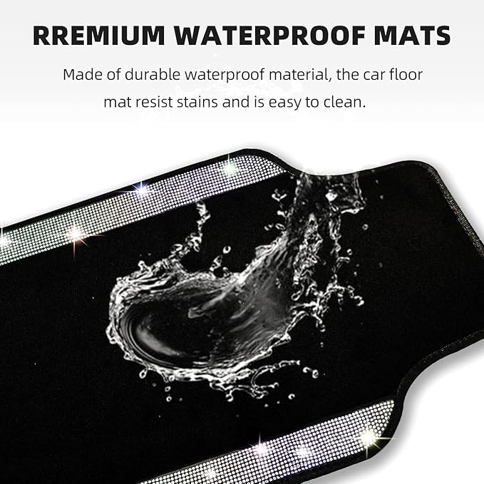 NBTEPEM Bling Car Floor Mats Full Set and Steering Wheel Cover, Universal Fit Most Cars, 4 pcs Sparkle Glitter Diamond Carpet, 5 pcs Bling Car Accessories Set for Women (Multicolor Diamond)