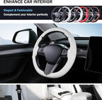 Steering Wheel Cover for Tesla Model 3 (2017-2023) / Model Y (2020-2024),Anti-Slip,Comfortable Grip, Breathable,Customized for Tesla Model 3/Y Accessories,Nappa White