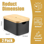 Novabright 2 Pcs Collapsible Storage Basket with Bamboo Lids 15" x 10" Foldable Fabric Storage Bins with Handles for Organizi