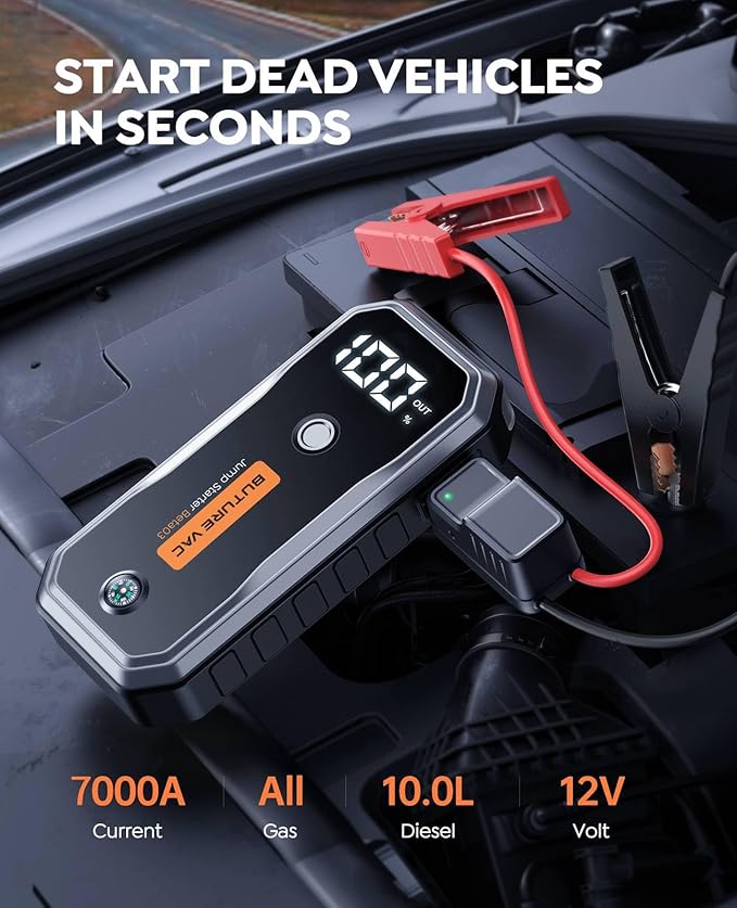 Professional-Grade 7000A Peak Car Battery Jump Starter (All Gas/10L Diesel) 5000A CCA Portable Car Jump Starter Battery