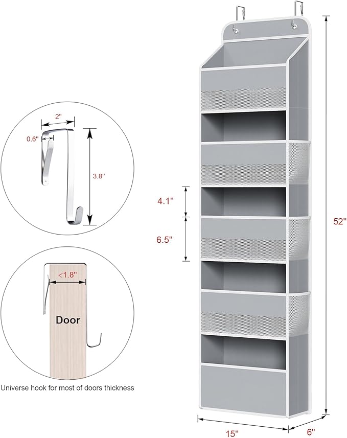 Univivi Hanging Storage Organizer Nursery Closet Cabinet Baby Storage with 5 Large Compartments 6 Side Pockets for Cosmetics,