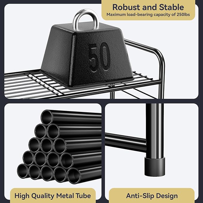 5 Tier Shoe Rack Closet Metal Heavy Duty, Stackable, Black