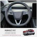 Nappa Leather Steering Wheel Cover Compatible with Tesla Model 3/Y 2016-2025 2026 Juniper/Highland, Non-Slip Breathable Model 3/Y Steering Wheel Protector, Black