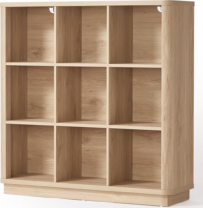 Joaxswe 9 Cube Storage Book Shelf, 41" Tall Organizer Bookshelf with Curved Edge, Modern Floor Standing 3-Tier Cubby Bookcase