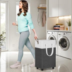 HomeHacks Laundry Basket with Wheels, Rolling Laundry Hamper, Collapsible & Waterproof Clothes Hamper, Narrow Corner Bins wit