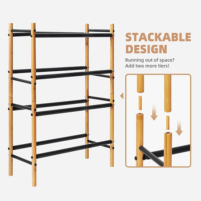 STORAGE MANIAC Expandable Shoe Rack, 12 Pairs Stackable Small Shoe Rack, Metal Adjustable Shoes Organizer for Closet, Entrywa