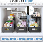 Under Sink Organizer Upgrade To Professional Rails,2-Tier Dual Pull Out Cabinet Storage,Height Adjustable Slide Out Drawers F