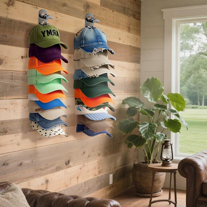 4 Pack Hat Organizer for Baseball Caps, Hat Rack for Wall Hold Up to 40 Hats, Hat Holder with Strong Adhesive and Screws,Cap 