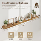 Dreamland 72 inch Floating Shelves for Wall Solid Elm Wood Live Edge Wall Mounted Shelves|Rustic Long Floating Shelves with I